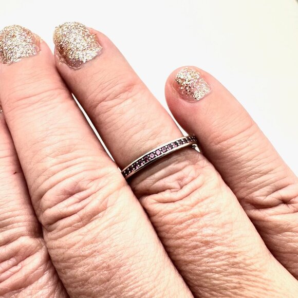 Pandora Cerise Radiant Hearts Ring Pink Stones Sterling Silver Size 6.5 - Picture 5 of 7